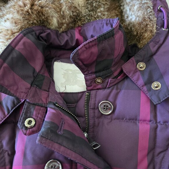 Burberry Children Goose Down Feather Belted Parka Jacket Purple Nova Check 3Y - Picture 3 of 6